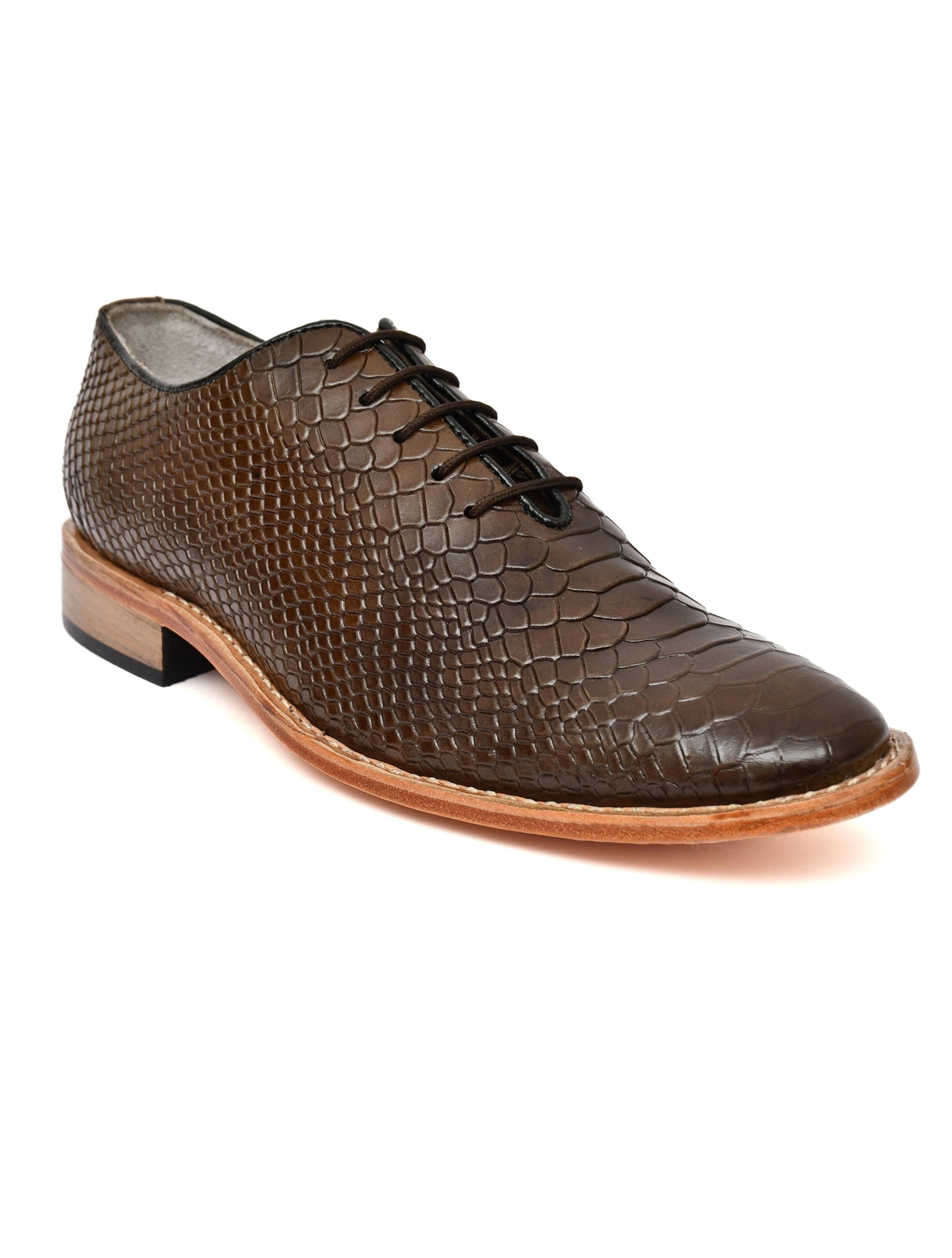 Goodyear Welted Derby Shoes :  Green Cobra Embossed leather with Memory foam footpad.