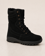 amisar biker boot black Suede Leather Upper Soft Breathable Leather Lining Brass Eyelets High Performance Rubber Sole side view