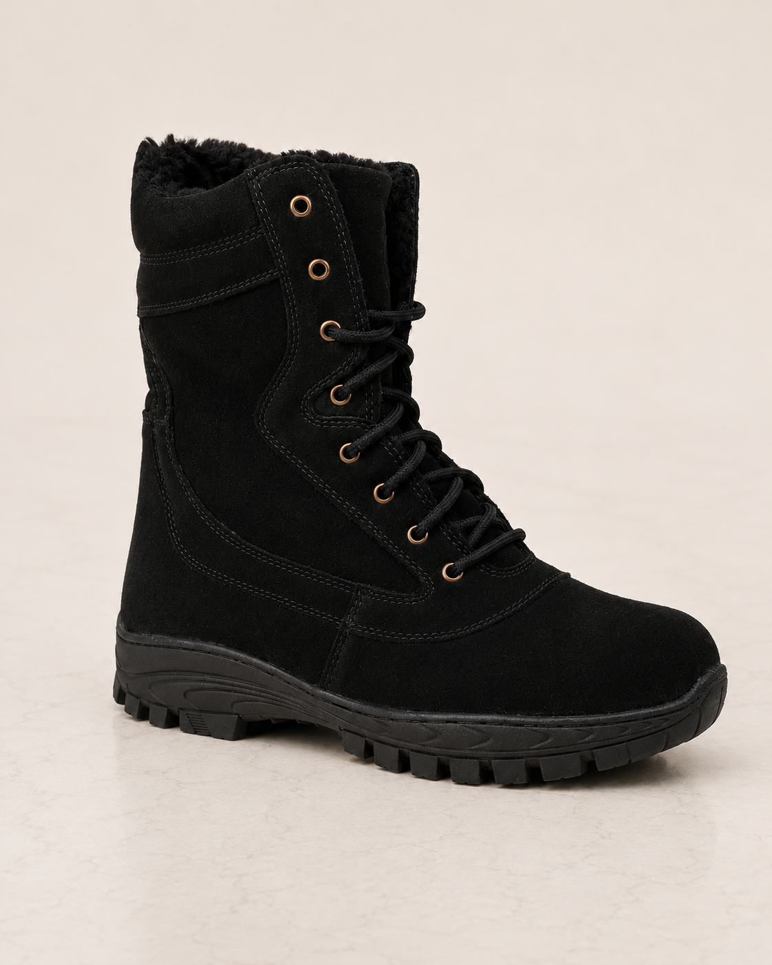 amisar biker boot black Suede Leather Upper Soft Breathable Leather Lining Brass Eyelets High Performance Rubber Sole side view