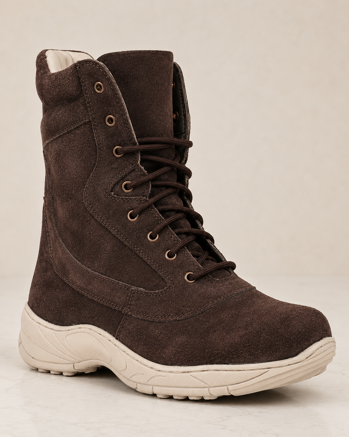 amisar Biker Boots With Side Chain brown Suede Leather Upper Brass Chain & Eyelets High Performance Phylon Sole side view