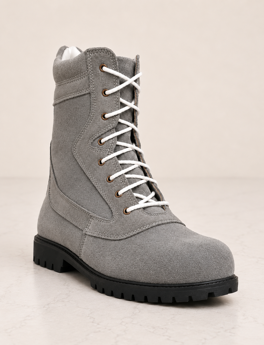 amisar biker boot side chain grey Suede Leather Upper Soft Breathable Leather Lining High Performance TPR Sole side view