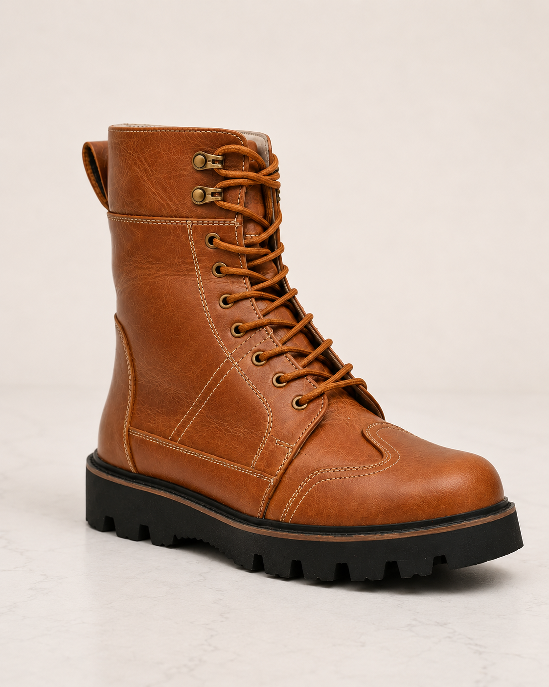 amisar biker boot tan Full Grain Leather Upper Soft Leather Lining High Performance EVA Sole side view