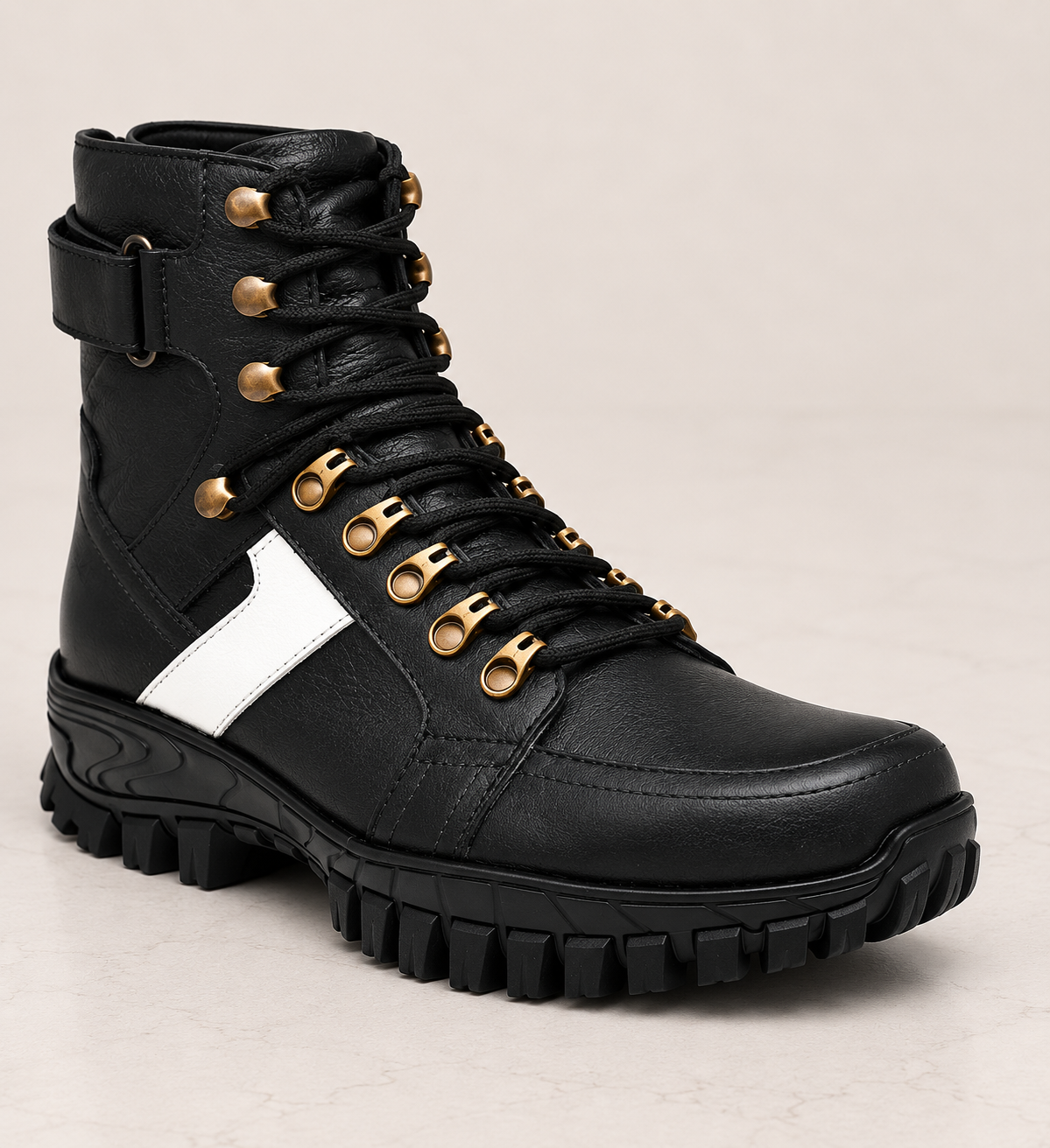 amisar biker boot black steel toe Full Grain Leather Upper Soft Breathable Leather Lining Memory Foam Footpad High Performance Rubber Sole side view