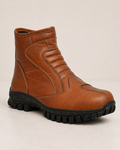 amisar biker boot steel toe tan rugged Full Grain Leather Upper Soft Breathable Leather Lining  High Performance Rubber Sole Memory Foam Footpad side view