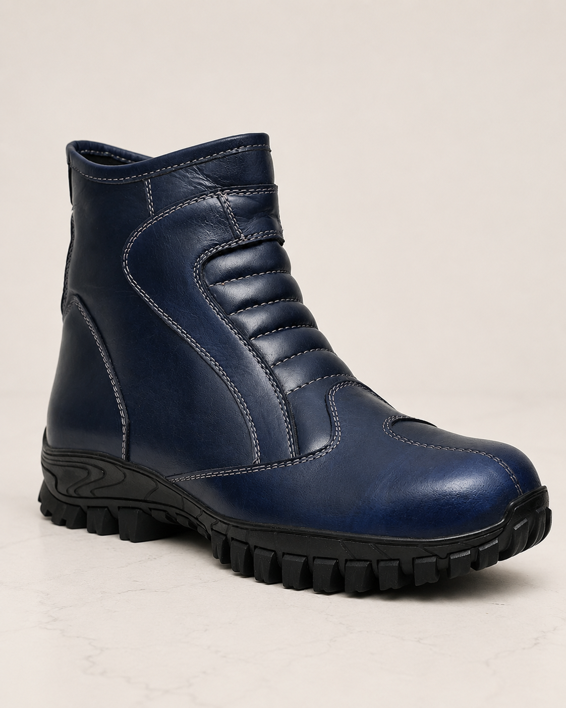 amisar Full Grain Leather Upper High Performance Rubber Sole biker boots blue rugges steel toe side view