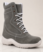 amisar biker boot green Suede Leather Upper Brass side Chain & Eyelets High Performance Phylon Sole side view