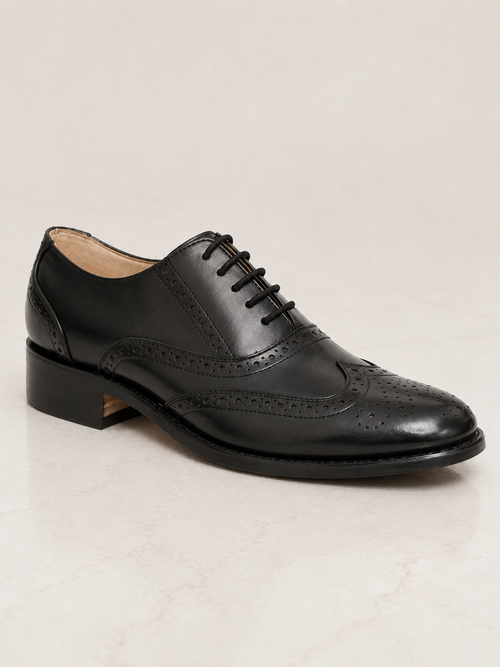 amisar black handmade argentinian leather sole lace up soft leather memory foam brogue goodyear welted side view