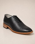 amisar black cobra embossed leather soft leather handmade argentinian sole derby goodyear welted side view