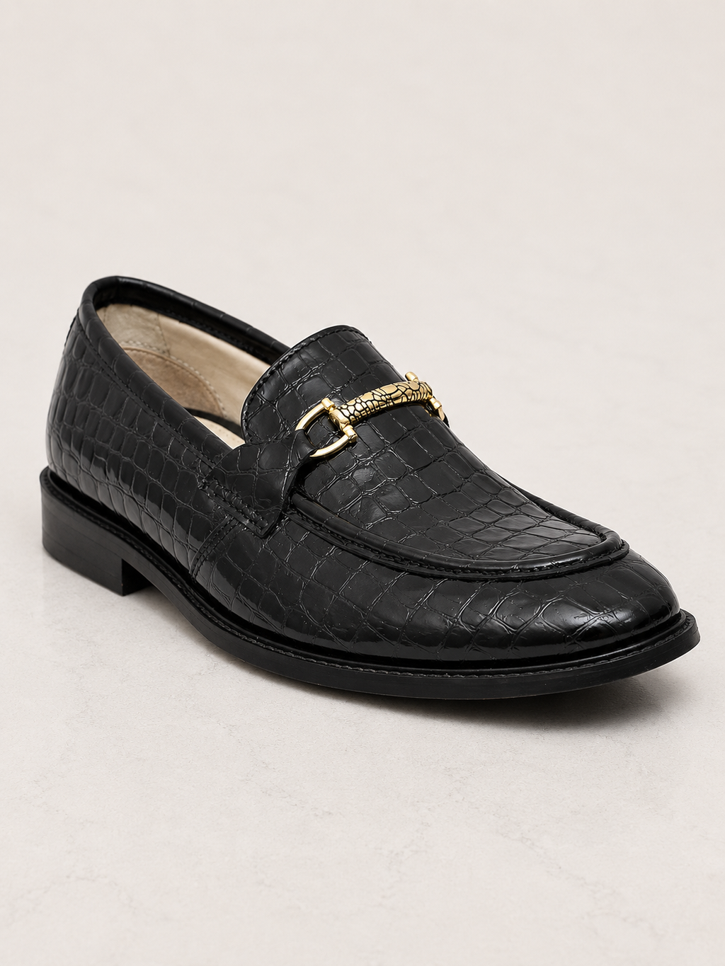 amisar black croco bit handmade leather sole horsebit loafers side view