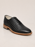 amisar black croco embossed leather handmade argentinian sole soft leather derby goodyear welted side view