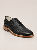 amisar black croco embossed leather handmade argentinian sole soft leather derby goodyear welted side view