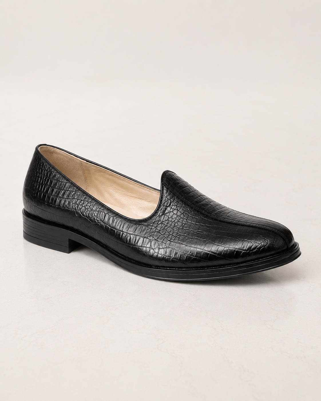 amsiar black croco Traditional Nagra Silhouette Black Croco Embossed Leather Upper Handmade Sheet Sole side view