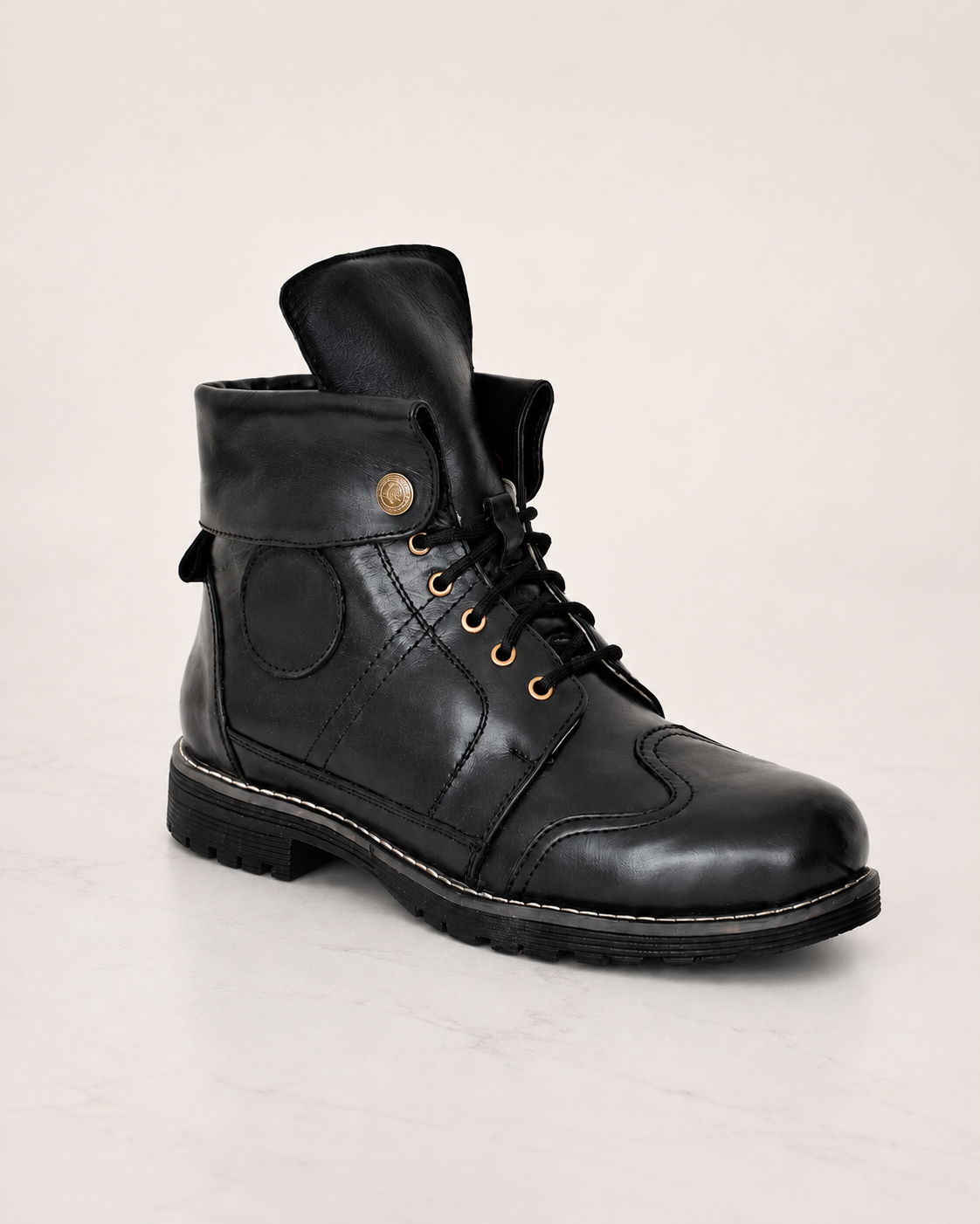 amisar black thermoplastic sole soft breathable leather lining memory foam foldable biker boots side view