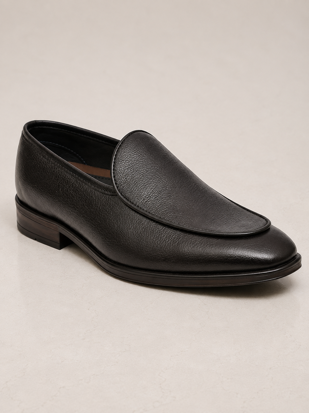 amisar black full grain leather thermoplastic rubber cemented slip on loafers side view