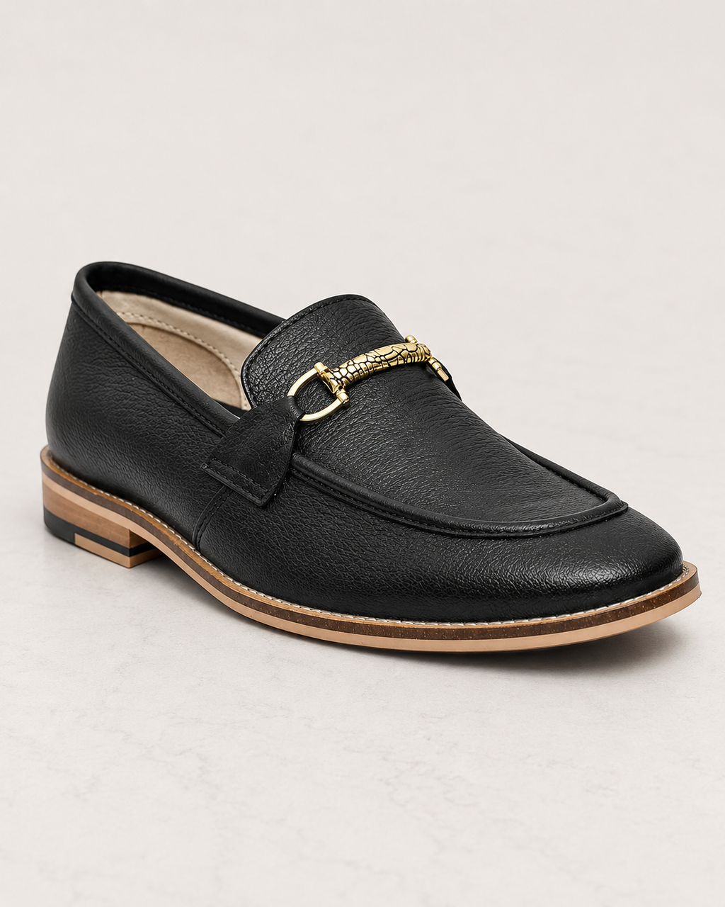 amisar black handmade leather sole slip on soft leather loafer bit side view