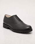 amisar black rubber sole cemented lace up memory foam grain leather safety derby side view