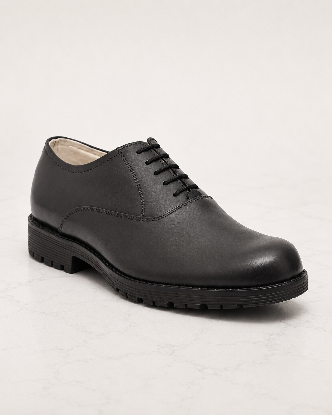 amisar black rubber sole cemented lace up memory foam grain leather safety derby side view