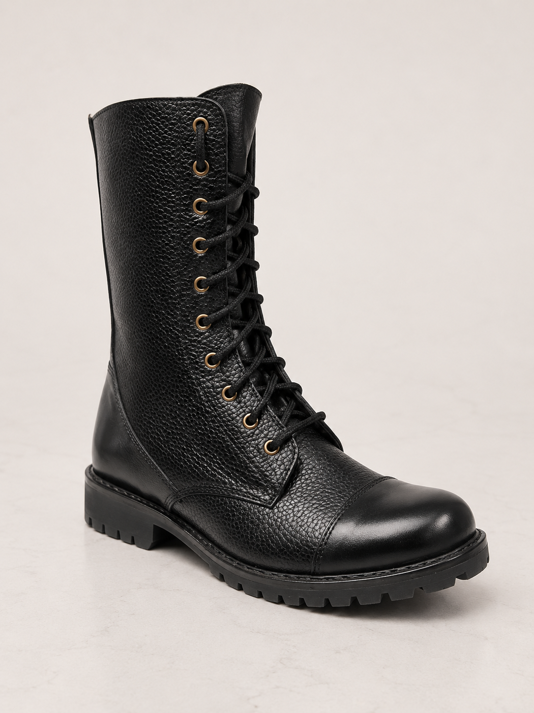 amisar black long leather fabric thermoplastic sole memory foam biker boots side view