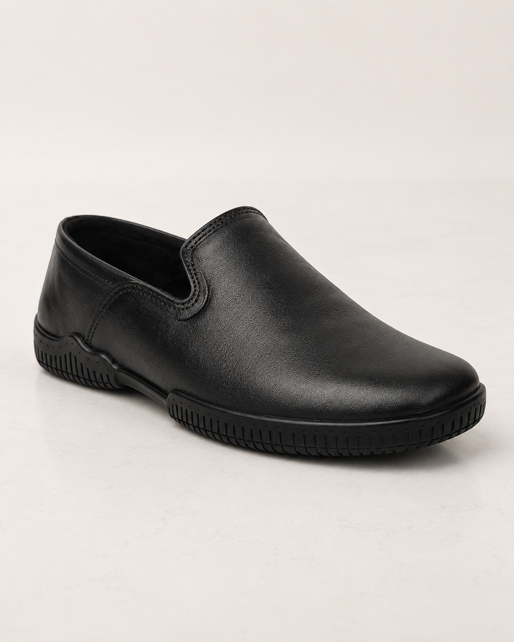 amisar Premium Black Leather Upper Slip-On Moccasin Design TPR Sole side view