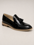 amisar black patent handmade sheet sole slip on handmade tassel loafers side view