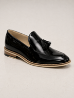 amisar black patent handmade sheet sole slip on handmade tassel loafers side view