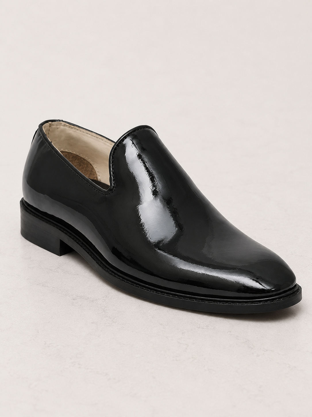 amisar black patent handmade leather sole slip on handmade loafers side view