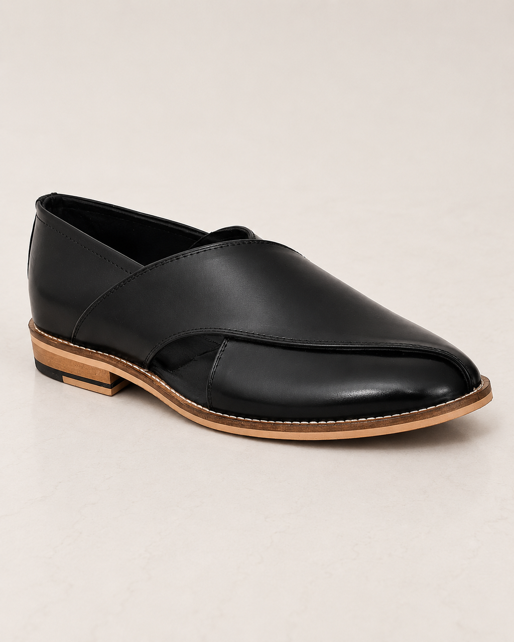 amisar Premium Black Leather Upper Traditional Peshawari Silhouette Handmade Sheet Sole side view