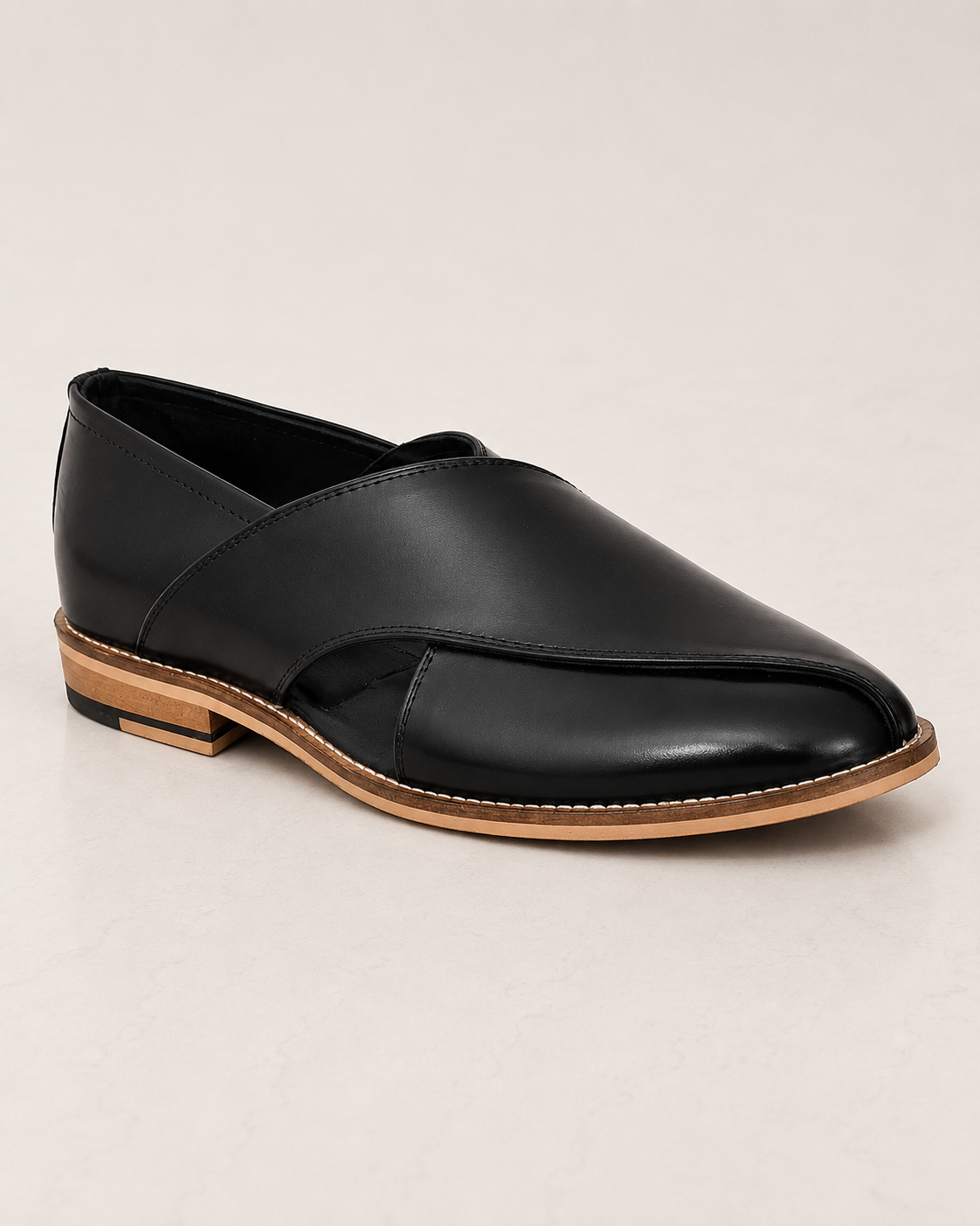 amisar Premium Black Leather Upper Traditional Peshawari Silhouette Handmade Sheet Sole side view