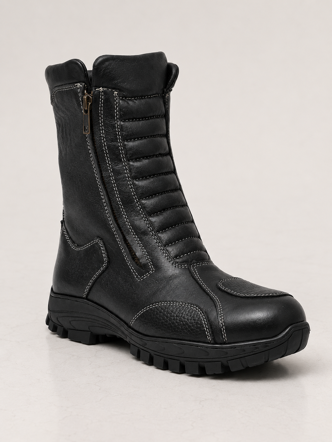 amisar black grain leather rubber sole cemented soft breathable lining memory foam zip biker boots side view