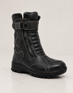 amisar black rubber sole grain leather cemented zip biker boot side view