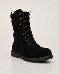 amisar black suede leather thermoplastic sole memory foam soft breathablel lining side chain biker boots side view