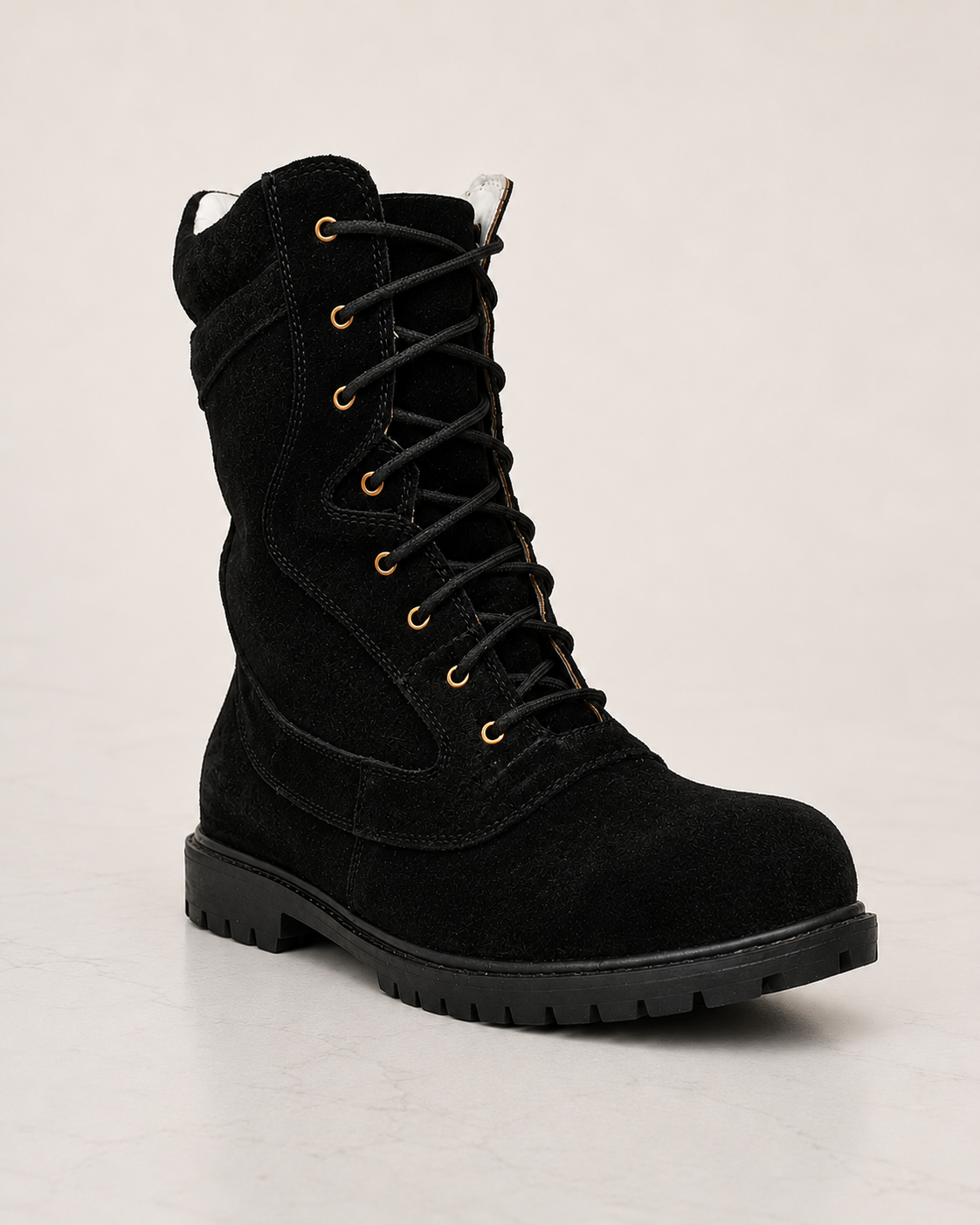 amisar black suede leather thermoplastic sole memory foam soft breathablel lining side chain biker boots side view