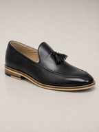 amisar black handmade slip on soft leather soft leather tassel loafers side  view