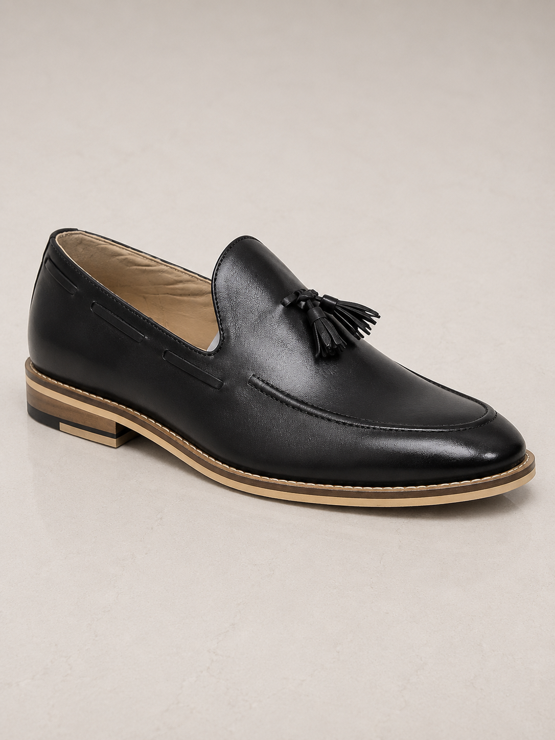 amisar black handmade slip on soft leather soft leather tassel loafers side  view