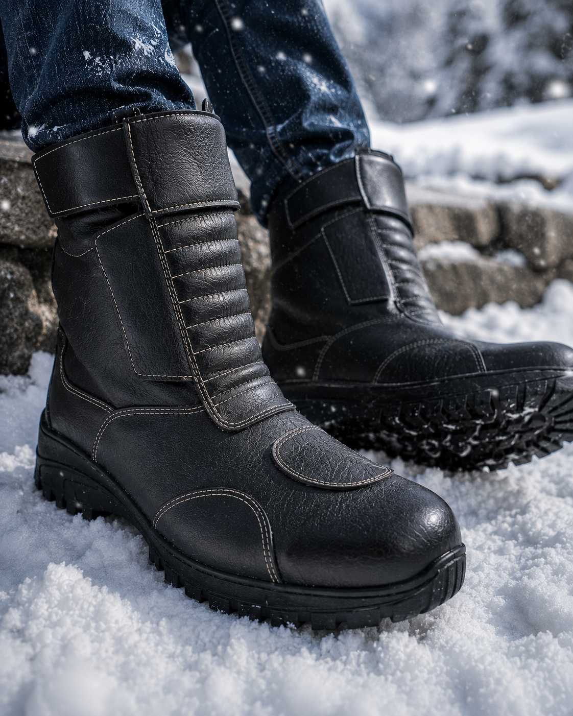 amisar black full grain leather high performance rubber sole snow boot side view
