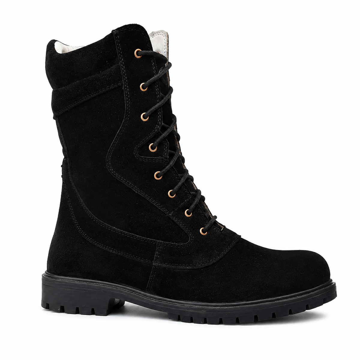 Biker Boots With Side Chain - Black Suede