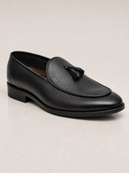 amisar black thermoplastic rubber slip on cemented full grain leather classic tassel loafer side view