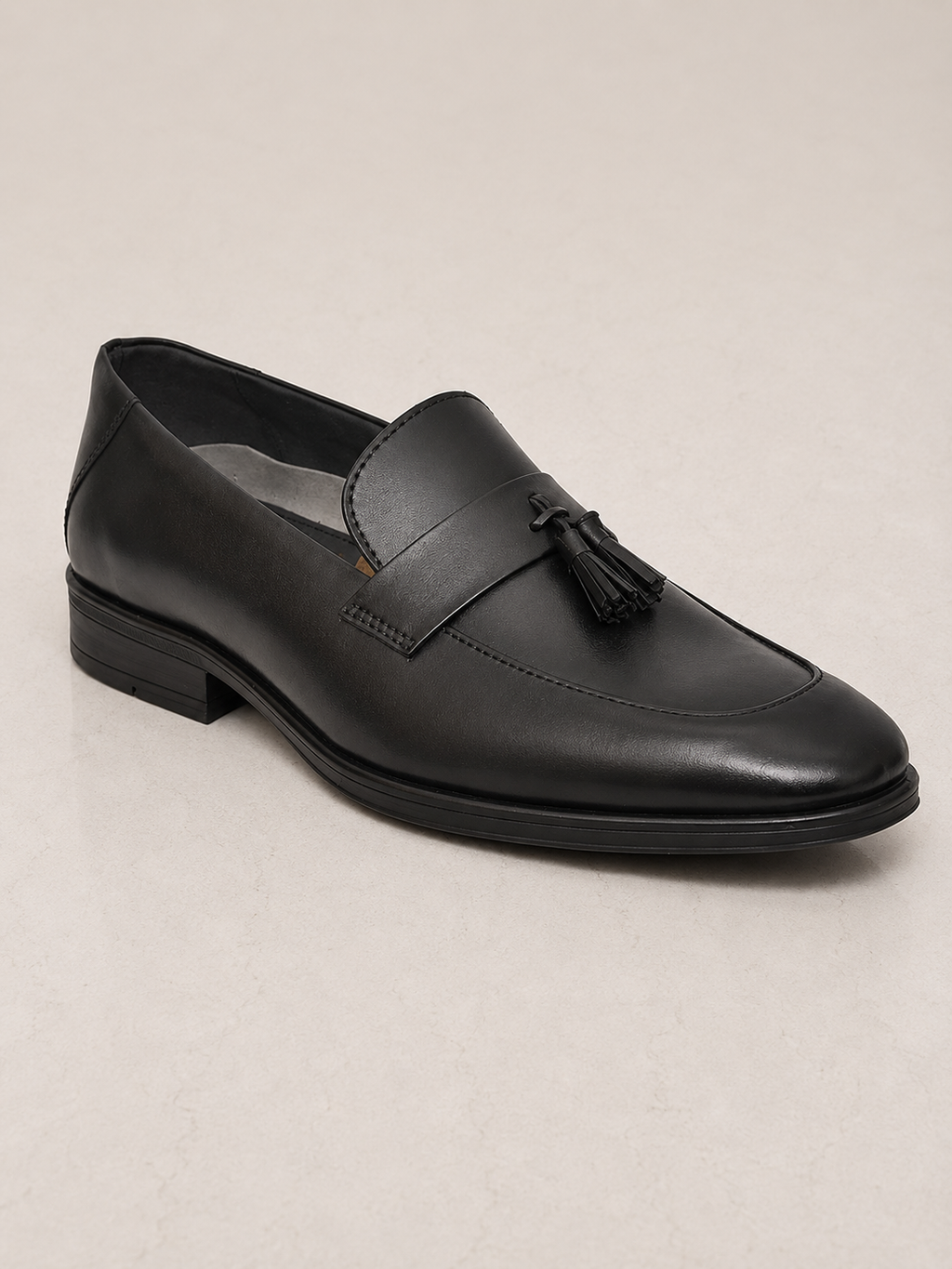 amisar black top grain leather slip on cemented tassel loafers side view