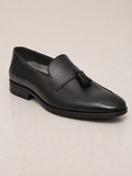 amisar black top grain leather slip on cemented tassel loafers side view