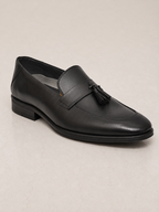 amisar black top grain leather slip on cemented tassel loafers side view