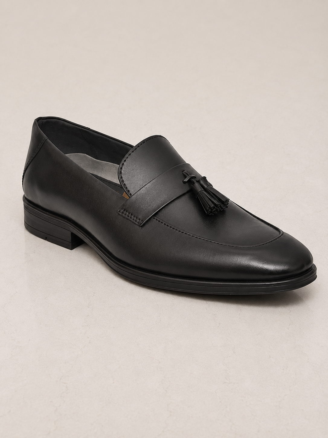 amisar black top grain leather slip on cemented tassel loafers side view