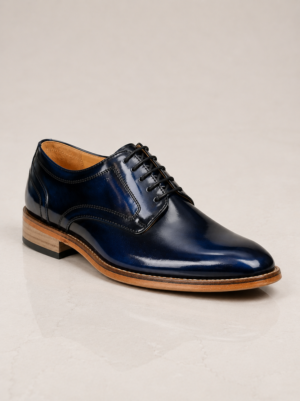 amisar blue brush off handmade argentinian leather sole soft leather derby goodyear welted side view