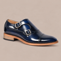 amisar blue brush off argentinian leather sole double monk straps goodyear welted side view