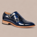 amisar blue brush off argentinian leather sole double monk straps goodyear welted side view