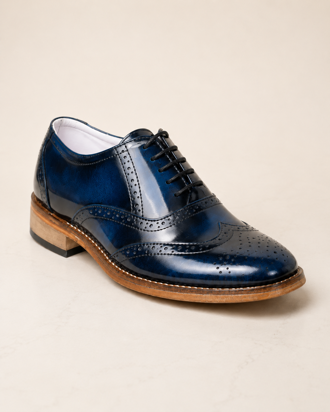 amisar blue brush off lace up handmade argentinian leather sole soft leather brogue goodyear welted side view