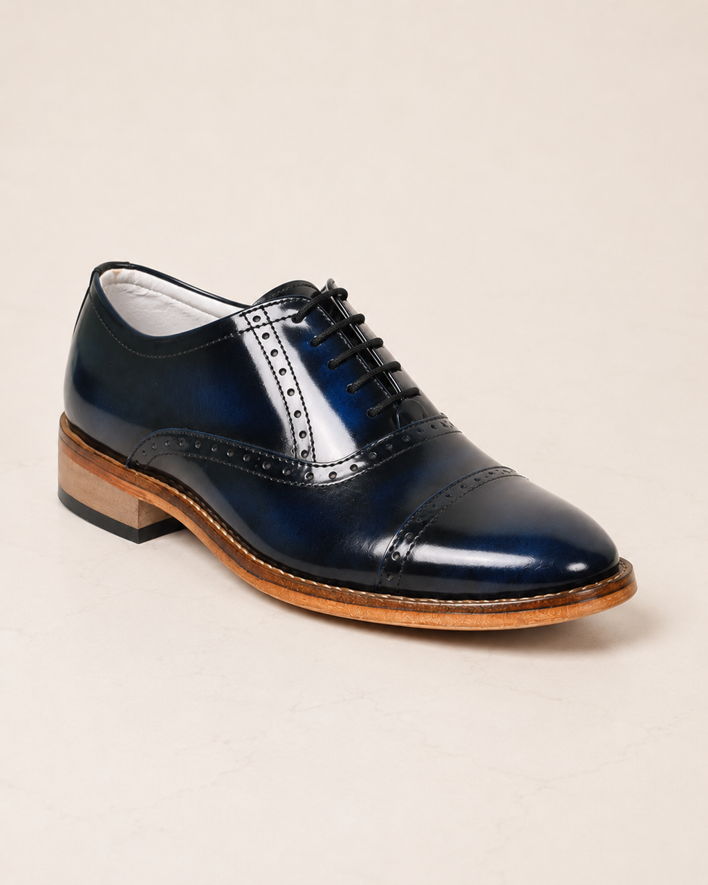amisar blue brush off handmade argentinian leather sole soft leather lace up oxfords classic goodyear welted side view