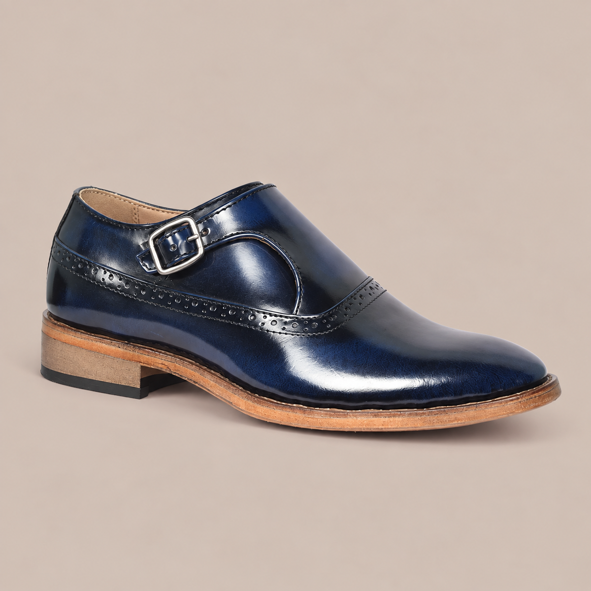 amisar blue brush off argentinian leather sole single monk straps goodyear welted side view