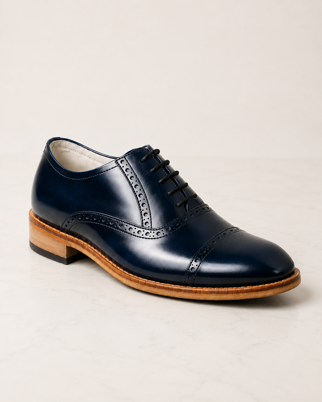amisar blue hidden height increase lace up cemented elevator oxfords side view