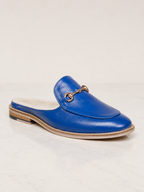amisar blue handmade horsebit mules side view