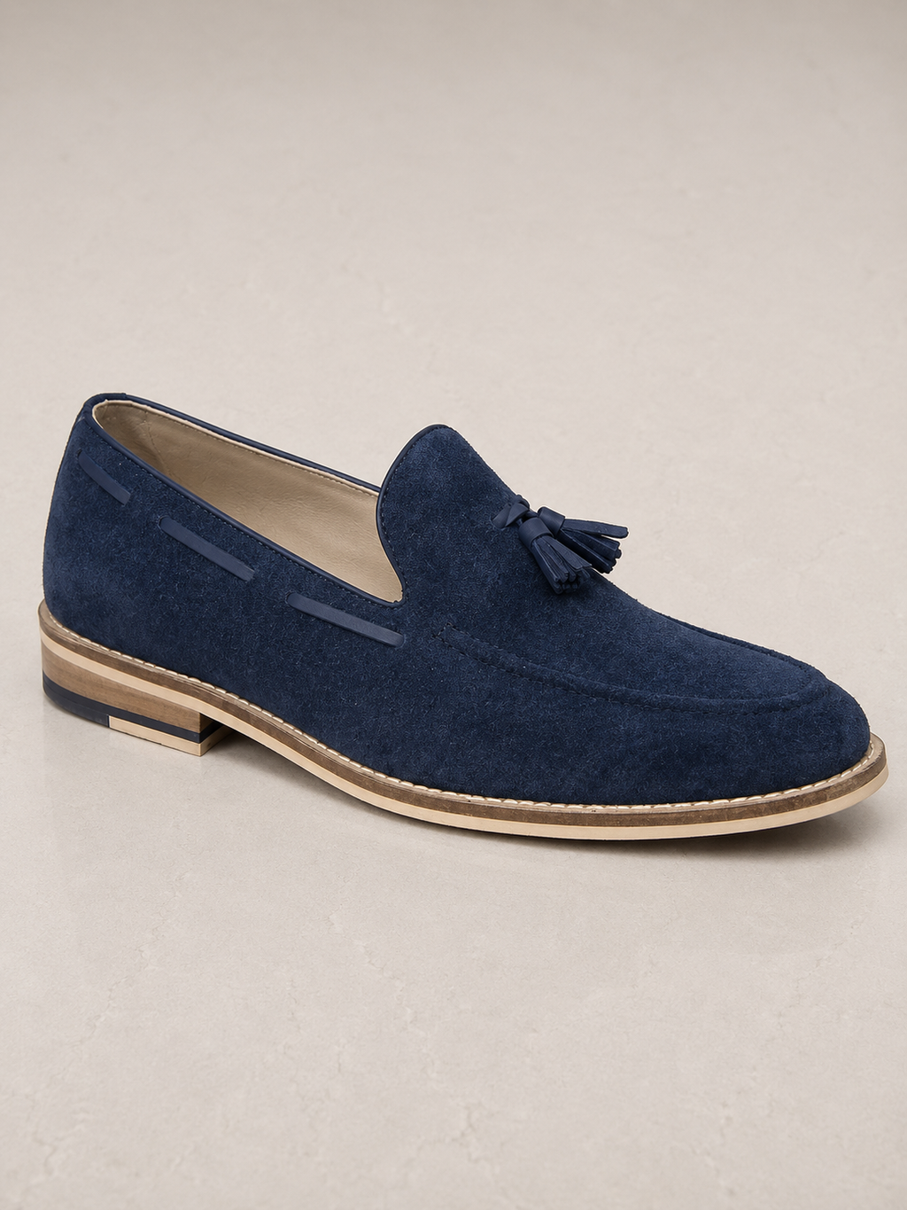 amisar Classic Tassel Penny Loafer Design Premium Blue Suede Leather Upper Handmade Sheet Sole side view